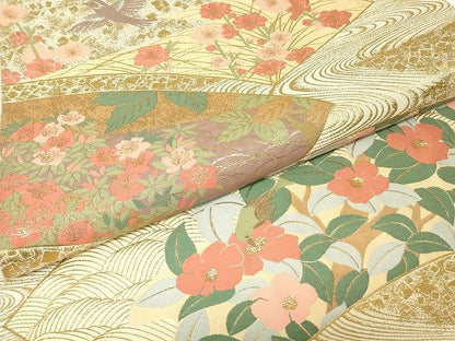 平和屋着物▼伝統工芸士　平田藤三郎　六通柄袋帯　楽園乃舞　紹巴　金糸　正絹　逸品　DABK4595az