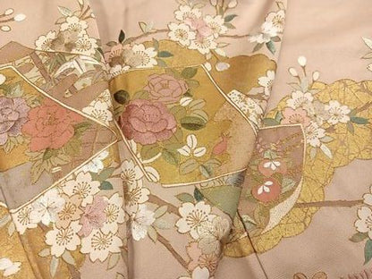平和屋着物●訪問着　刺繍　色紙草花文　金彩　正絹　逸品　AABN5278ph