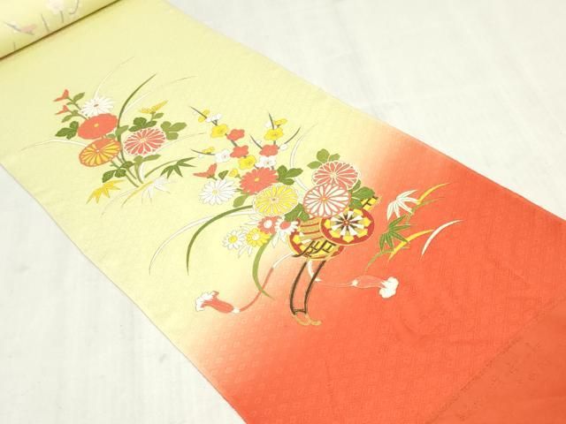 平和屋着物▼付下げ　反物　着尺　駒刺繍　花車文　暈し染め　金彩　逸品　未使用　DABK9469zy
