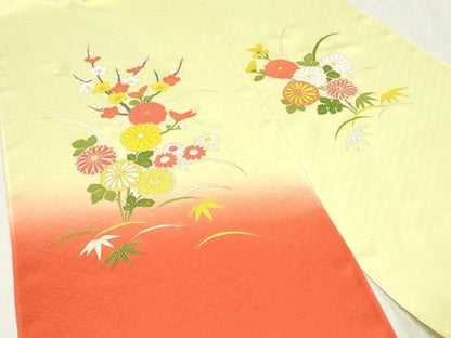 平和屋着物▼付下げ　反物　着尺　駒刺繍　花車文　暈し染め　金彩　逸品　未使用　DABK9469zy