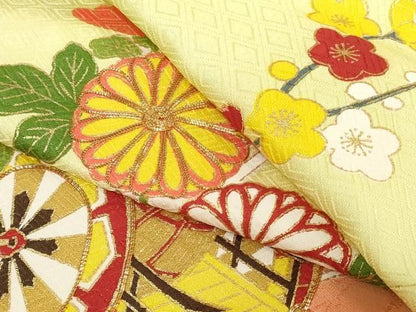 平和屋着物▼付下げ　反物　着尺　駒刺繍　花車文　暈し染め　金彩　逸品　未使用　DABK9469zy