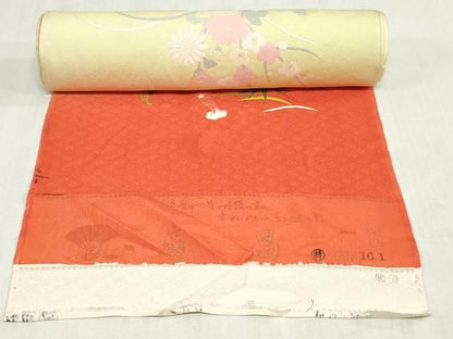 平和屋着物▼付下げ　反物　着尺　駒刺繍　花車文　暈し染め　金彩　逸品　未使用　DABK9469zy