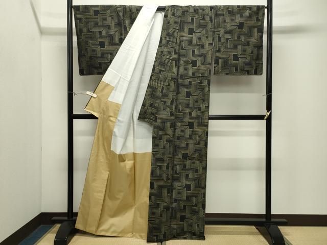 平和屋着物●上質な紬　幾何学文様　正絹　逸品　未使用　CABM5418gh