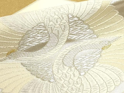 平和屋本店▼六通柄袋帯　唐織　双鶴亀甲花文　綴本金箔　正絹　逸品　DABK5837sf