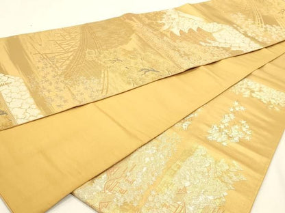 平和屋本店▼六通柄袋帯　京乃里右代錦　純銀純金箔　正絹　逸品　DABK5881sf
