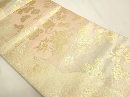 平和屋本店▼全通柄袋帯　有職　草花文　本金箔　正絹　逸品　DABK5849sf