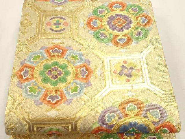 平和屋本店▼唐織・西陣の老舗・名門・藤原織物　六通柄袋帯　手織　蜀江正倉院花文　本金箔　正絹　逸品　DABK5882sf