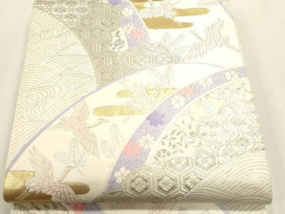 平和屋本店▼六通柄袋帯　唐織　飛鶴花唐草文　本金箔24ｋ　正絹　逸品　DABK5859sf