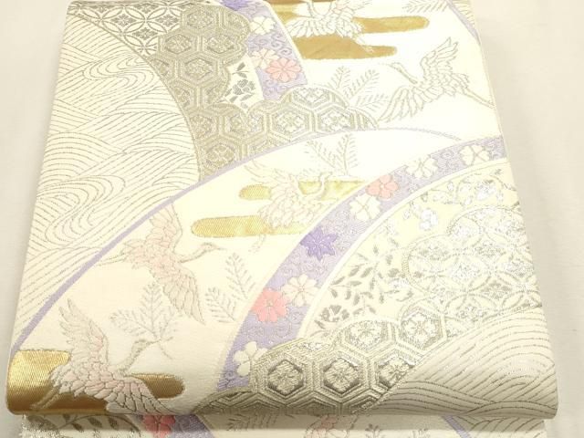 平和屋本店▼六通柄袋帯　唐織　飛鶴花唐草文　本金箔24ｋ　正絹　逸品　DABK5859sf