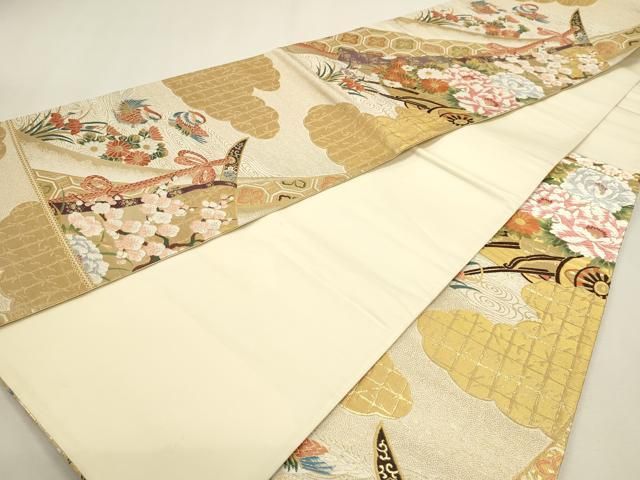 平和屋本店▼六通柄袋帯　唐織　几帳花車文　純金箔24ｋ使用　正絹　逸品　DABK5850sf