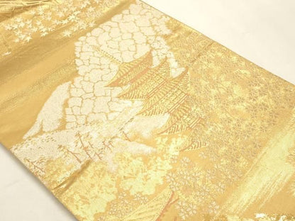 平和屋本店▼六通柄袋帯　京乃里右代錦　純銀純金箔　正絹　逸品　DABK5881sf