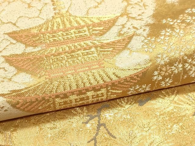 平和屋本店▼六通柄袋帯　京乃里右代錦　純銀純金箔　正絹　逸品　DABK5881sf