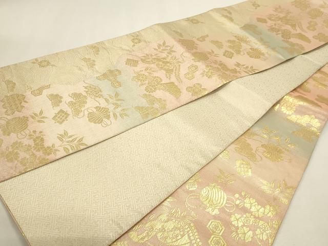 平和屋本店▼全通柄袋帯　有職　草花文　本金箔　正絹　逸品　DABK5849sf