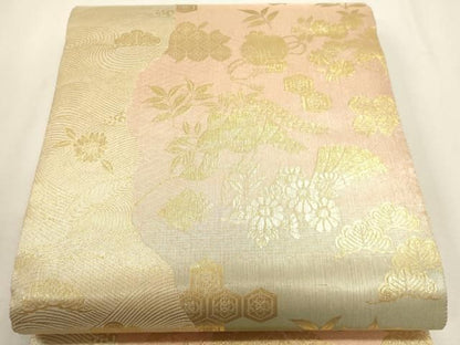 平和屋本店▼全通柄袋帯　有職　草花文　本金箔　正絹　逸品　DABK5849sf