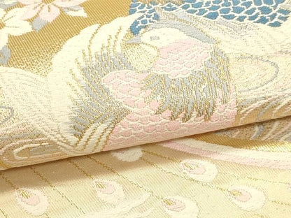 平和屋本店▼六通柄袋帯　花鳥遊生文　本金箔　正絹　逸品　DABK5868sf