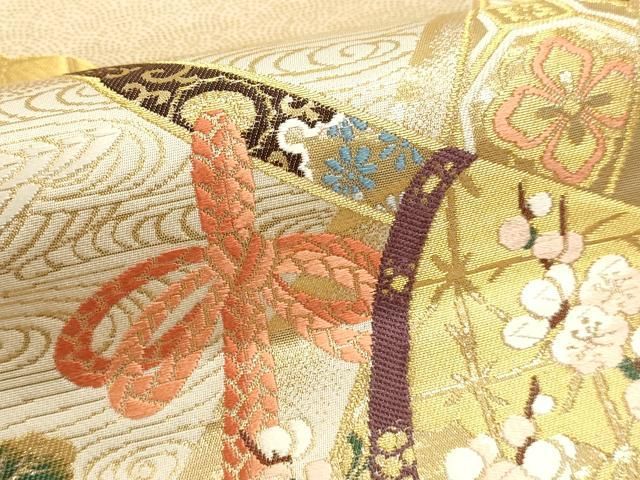 平和屋本店▼六通柄袋帯　唐織　几帳花車文　純金箔24ｋ使用　正絹　逸品　DABK5850sf