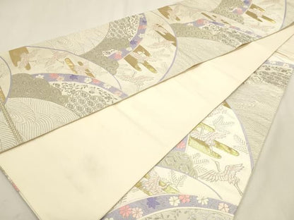 平和屋本店▼六通柄袋帯　唐織　飛鶴花唐草文　本金箔24ｋ　正絹　逸品　DABK5859sf