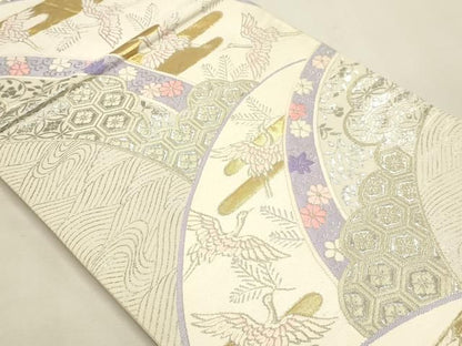 平和屋本店▼六通柄袋帯　唐織　飛鶴花唐草文　本金箔24ｋ　正絹　逸品　DABK5859sf