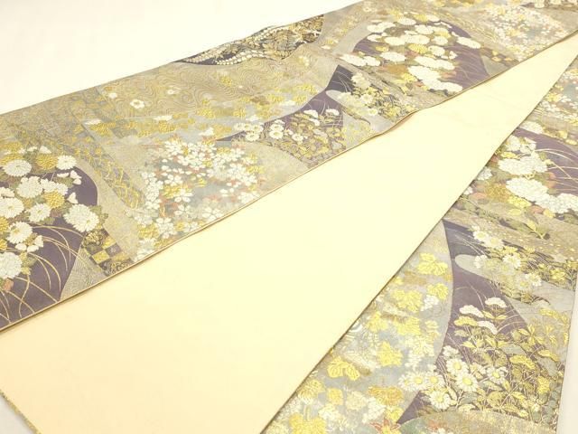 平和屋本店▼全通柄袋帯　草花文　本金箔　正絹　逸品　DABK5892sf