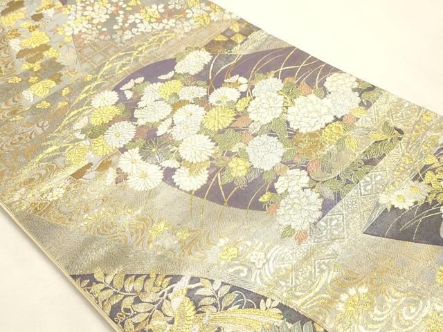 平和屋本店▼全通柄袋帯　草花文　本金箔　正絹　逸品　DABK5892sf
