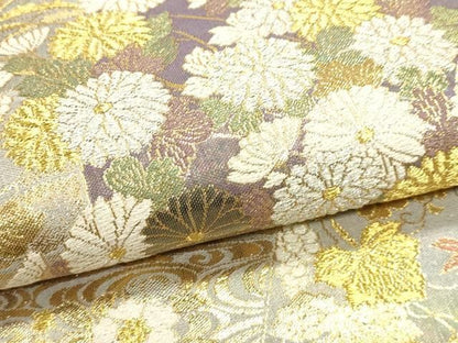 平和屋本店▼全通柄袋帯　草花文　本金箔　正絹　逸品　DABK5892sf