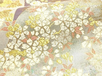 平和屋本店▼全通柄袋帯　草花文　本金箔　正絹　逸品　DABK5892sf