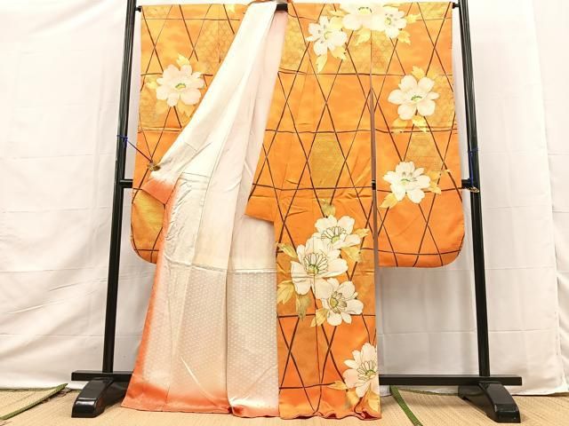 平和屋着物■豪華振袖　駒刺繍　籠目花文　金彩　正絹　逸品　BAAY9484yc