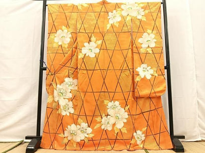 平和屋着物■豪華振袖　駒刺繍　籠目花文　金彩　正絹　逸品　BAAY9484yc