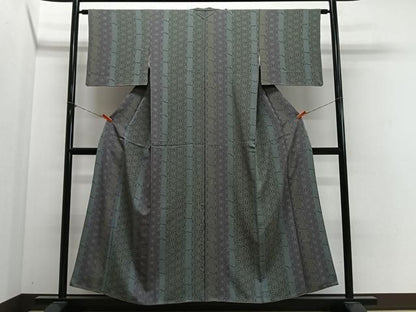平和屋着物■上質な小紋　麻の葉文様　黒地　正絹　逸品　CABN9248ua