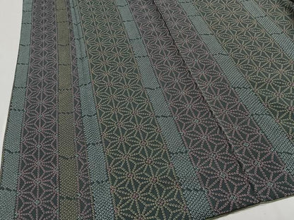 平和屋着物■上質な小紋　麻の葉文様　黒地　正絹　逸品　CABN9248ua