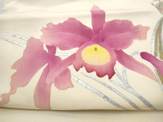 平和屋着物●塩瀬　九寸名古屋帯　ろうけつ染　カトレア　金銀彩　正絹　逸品　CABN8320hy