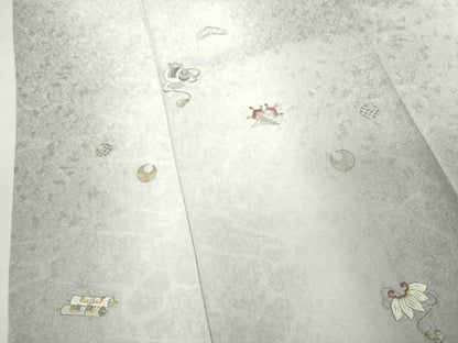 平和屋着物▽訪問着　単衣　総刺繍　宝尽くし　暈し染め　金銀糸　ロング丈　正絹　逸品　DABL4150cd