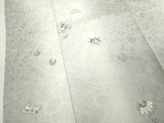 平和屋着物▽訪問着　単衣　総刺繍　宝尽くし　暈し染め　金銀糸　ロング丈　正絹　逸品　DABL4150cd