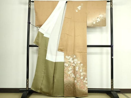 平和屋着物●訪問着　天井花丸文　枝垂れ桜　暈し染め　金彩　正絹　逸品　未使用　DABL4229cd