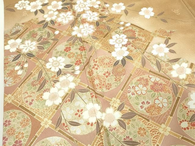 平和屋着物●訪問着　天井花丸文　枝垂れ桜　暈し染め　金彩　正絹　逸品　未使用　DABL4229cd