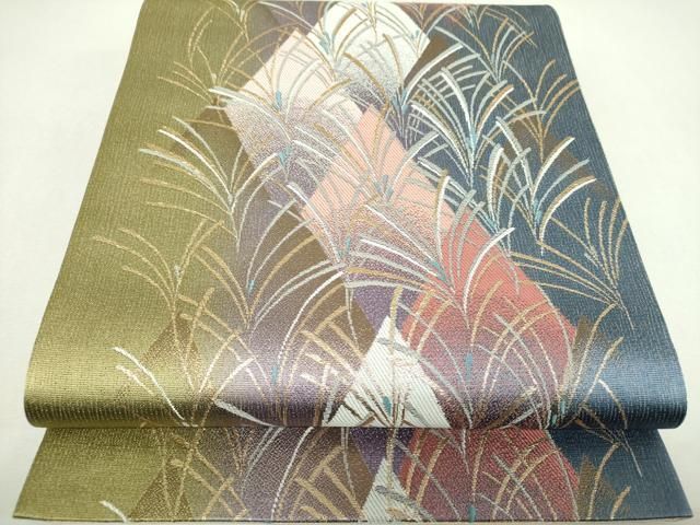 平和屋着物▼両面　全通柄袋帯　作家物　唐織　紫箔織　若松文　金糸　正絹　逸品　未使用　DABL5335ps