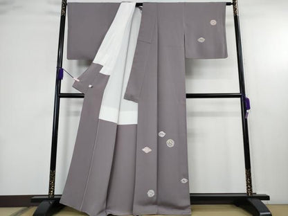 平和屋本店●極上　山口静樹　山口美術織物　訪問着　唐錦御衣　菱の丸聚文　紫鼠色地　冊子付き　逸品　DZAB6739kh6