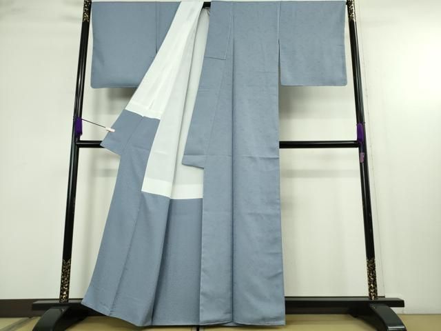平和屋本店●希少　1897年創業 名門岡野 本場筑前博多織 千年工房　色無地　舞花地紋　青藤色　証紙付き　逸品　未使用　DZAB7039kh6