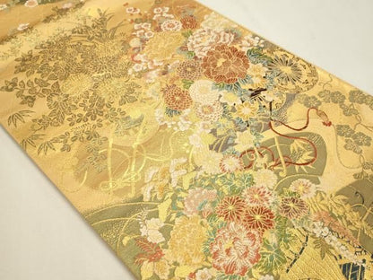 平和屋本店▼六通柄袋帯　花車流水文　本金箔　正絹　逸品　DABK5950sf