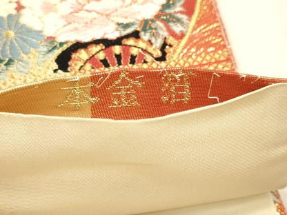 平和屋本店▼六通柄袋帯　御所車花鳥文　本金箔　正絹　逸品　DABK5959sf