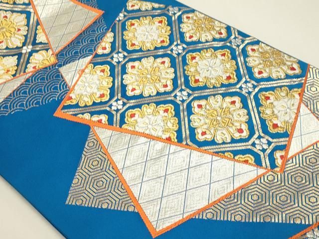 平和屋本店▼六通柄袋帯　色紙正倉院花文　純金箔24ｋ　正絹　逸品　DABK6000sf
