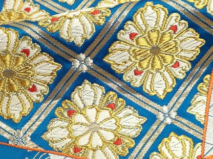 平和屋本店▼六通柄袋帯　色紙正倉院花文　純金箔24ｋ　正絹　逸品　DABK6000sf