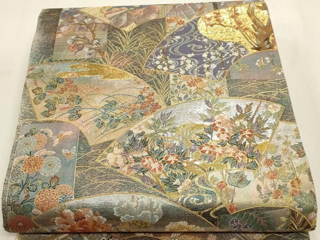 平和屋本店▼極上　西陣あさぎ　丸帯　伝承国宝図　プラチナ本金箔　壱仟八百口織　分析通知書付き　正絹　逸品　DABL7529sf