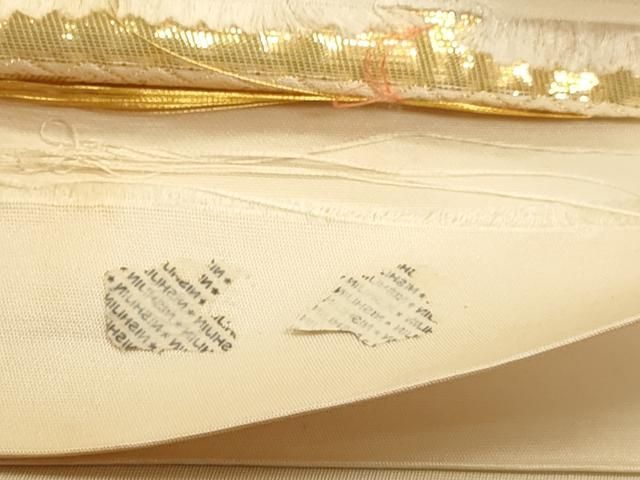 平和屋本店▼西陣　六通柄袋帯　唐織　結び紐文　純金銀箔入　正絹　逸品　DABL7550sf
