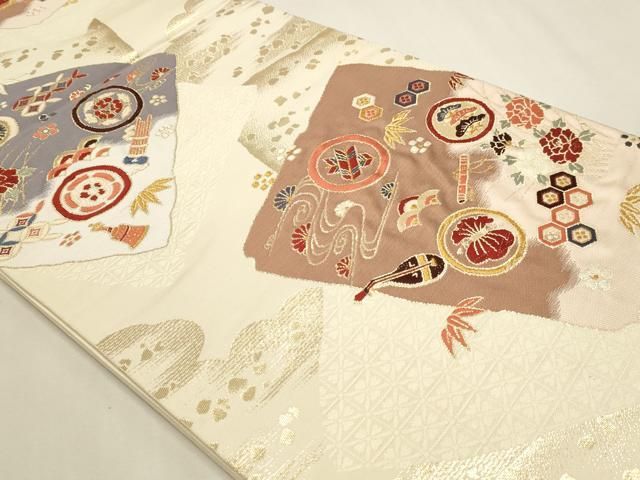 平和屋本店▼六通柄袋帯　宝尽くし文　純金二重箔　正絹　逸品　DABL7555sf