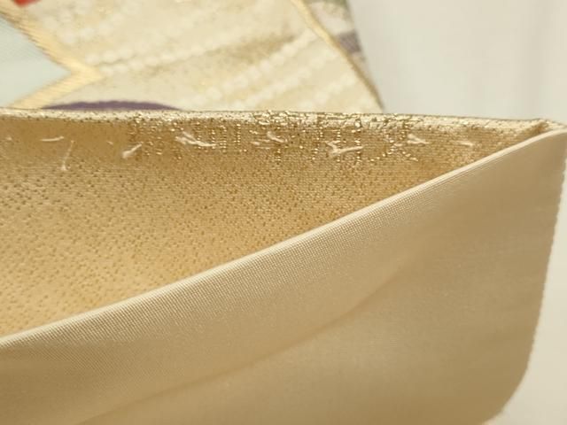平和屋本店▼六通柄袋帯　唐織　九百錦　絵皿華扇文　本金箔24Ｋ　正絹　逸品　DABL7546sf