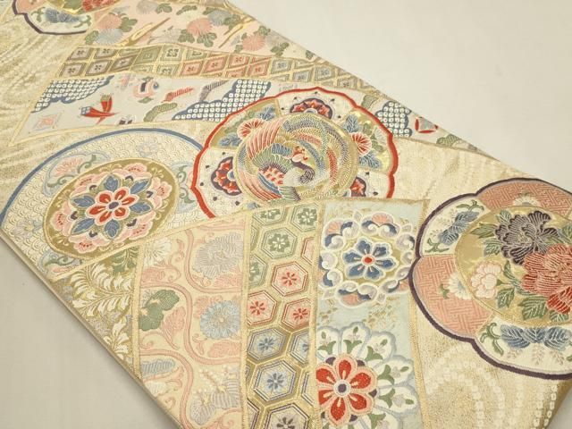平和屋本店▼六通柄袋帯　唐織　九百錦　絵皿華扇文　本金箔24Ｋ　正絹　逸品　DABL7546sf