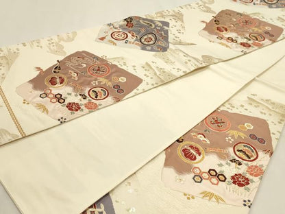 平和屋本店▼六通柄袋帯　宝尽くし文　純金二重箔　正絹　逸品　DABL7555sf