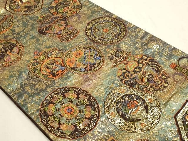 平和屋本店▼「美しいキモノ」お馴染みのメーカー　となみ織物　六通柄袋帯　有田絵皿　本金箔24ｋ　正絹　逸品　DABL7545sf