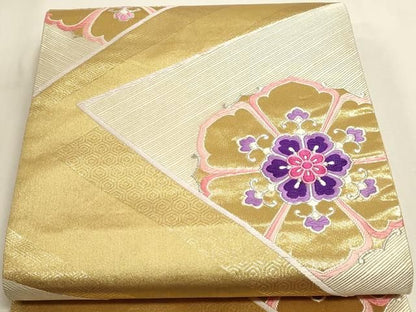 平和屋本店▼六通柄袋帯　唐織　正倉院花文　ｋ24金箔二重織　正絹　逸品　DABL7579sf